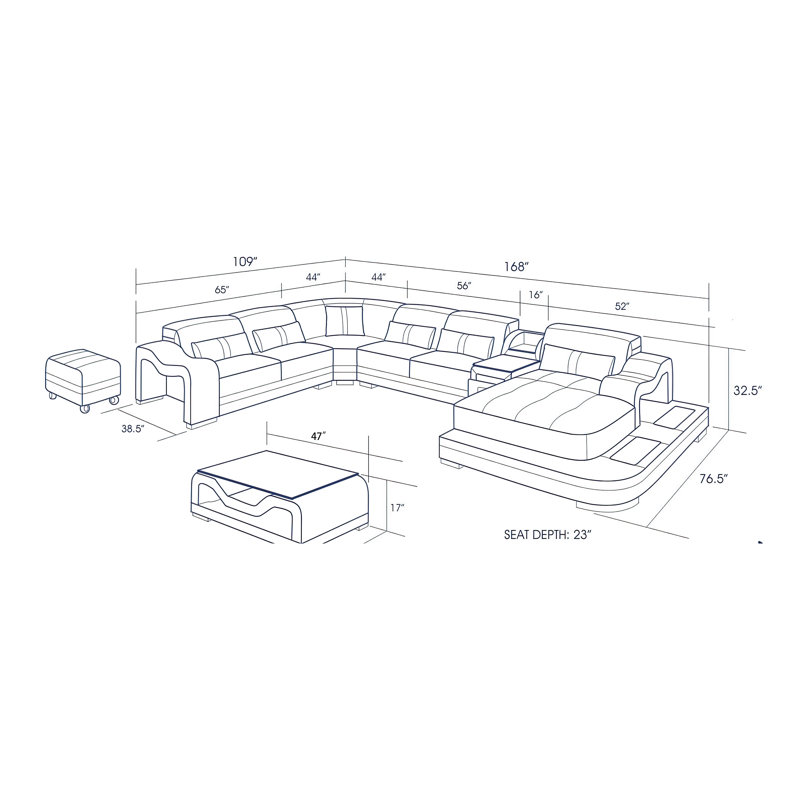 Lloydene Upholstered U-Shaped Sectional, Right, White Genuine Leather