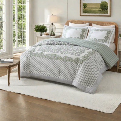 Cotton Blend Striped and Paisley Comforter Set