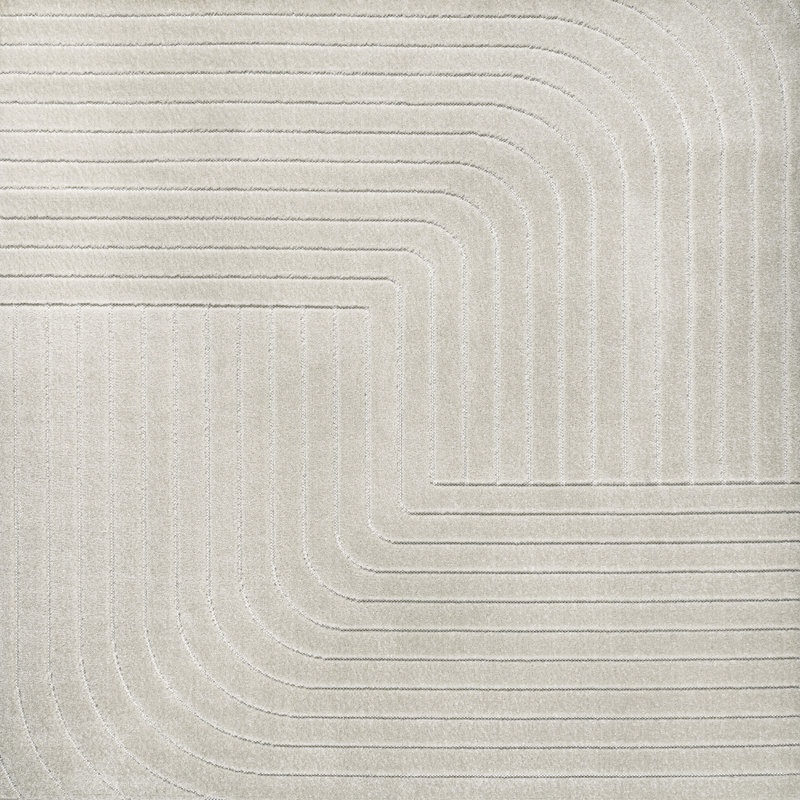 Odense High-Low Minimalist Angle Geometric Ivory/Cream Indoor/Outdoor Rug, Square 7'9"