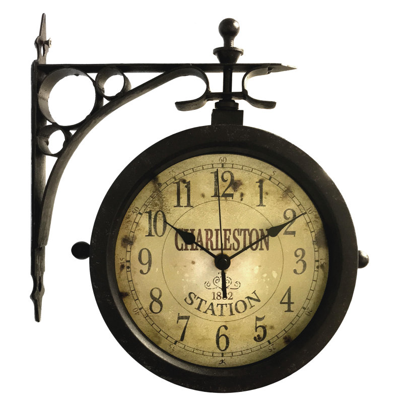 Outdoor Round Metal Wall Clock 12 Inches - Weathered Brown