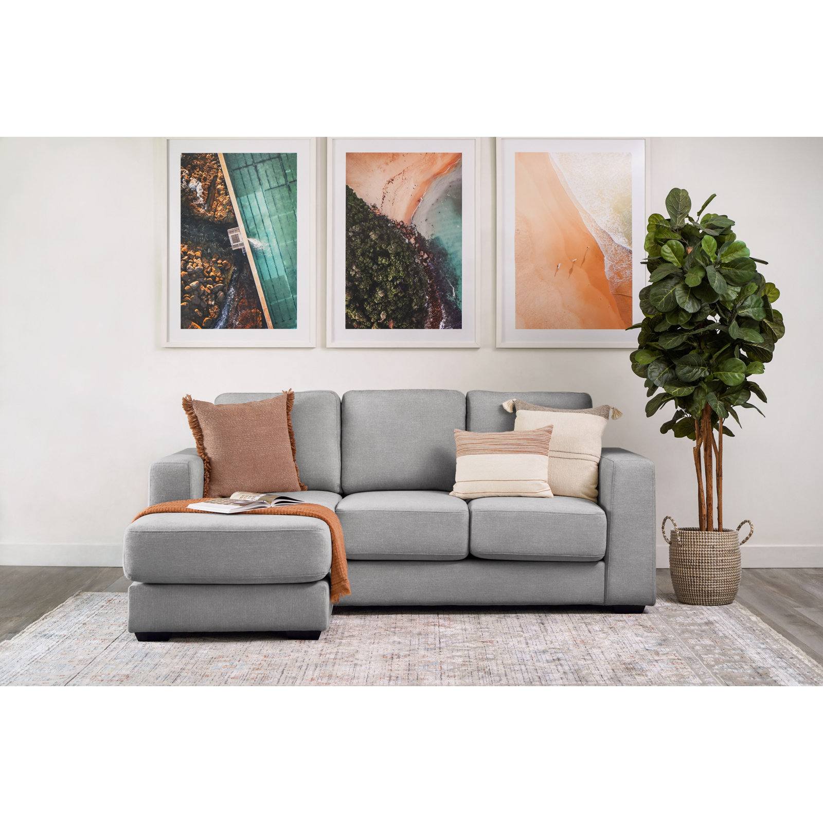 Upholstered Reversible Chaise Sectional, Gray 100% Polyester