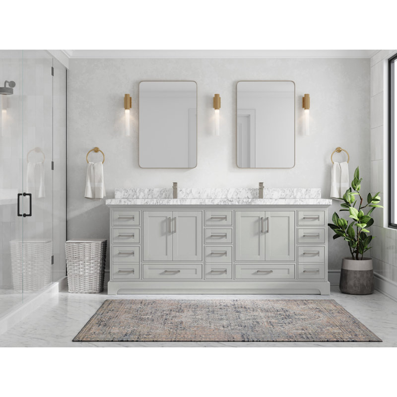 Ensemble de meuble-lavabo double 84 po Eser, Gris Coventry, Marbre de Carrare