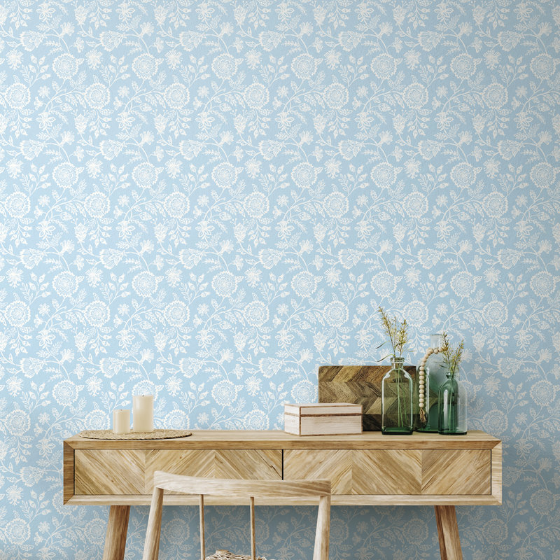 Evelyn Trail - Soft Petrol 10m Wallpaper, Blue Floral