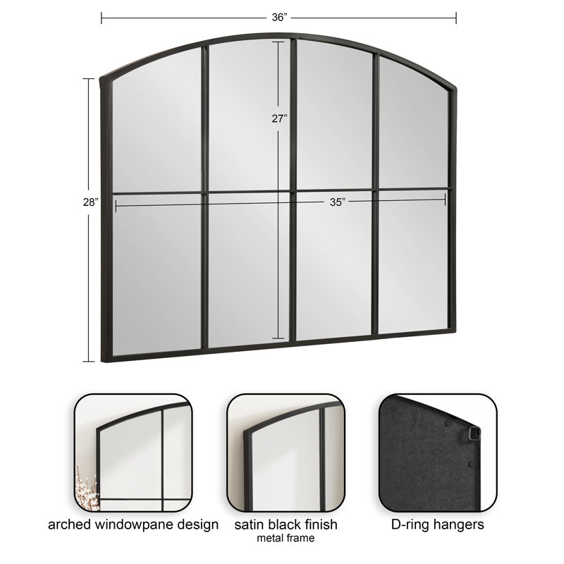 Latitude Run® Forsyth Windowpane Arch Mirror Black, 28" x 36"