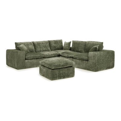 Comfortable Boucle Sectionals With Ottoman, Modern Green Design For Living Room