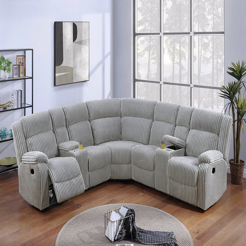 Power Motion Recliner Sectional In Fur-Like, Gray