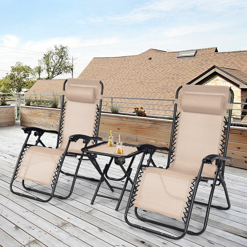 Acey 87 cm Long Sun Lounger with Table Patio Chaise Lounge, Coffee