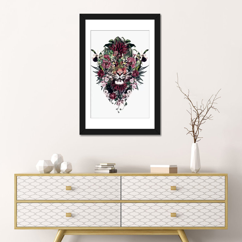 « tiger v », impression sur toile, H 24 po x l 16 po x P 1 po, Papier avec cadre noir, Blanc