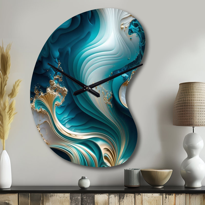 «Abstract Geode Turquoise III», horloge murale asymétrique en métal, impression d'horloge murale moderne, Petit
