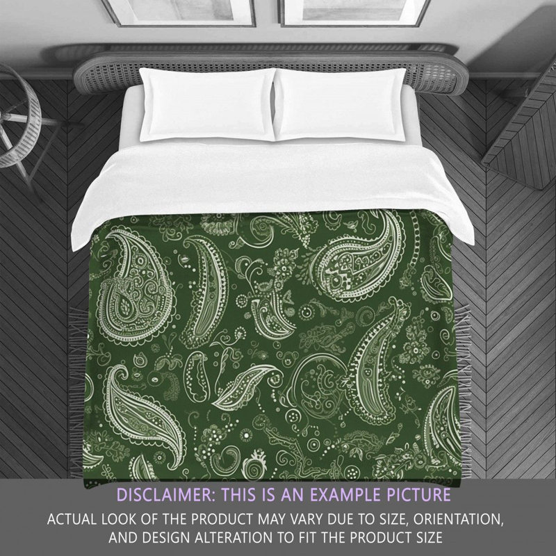 Édredon en microfibre à motif cachemire vert / blanc, Édredon simple très long