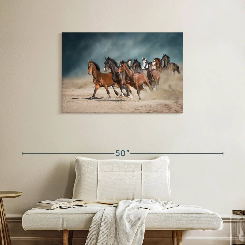 Troupeau de chevaux qui courent, H 24 po x l 36 po