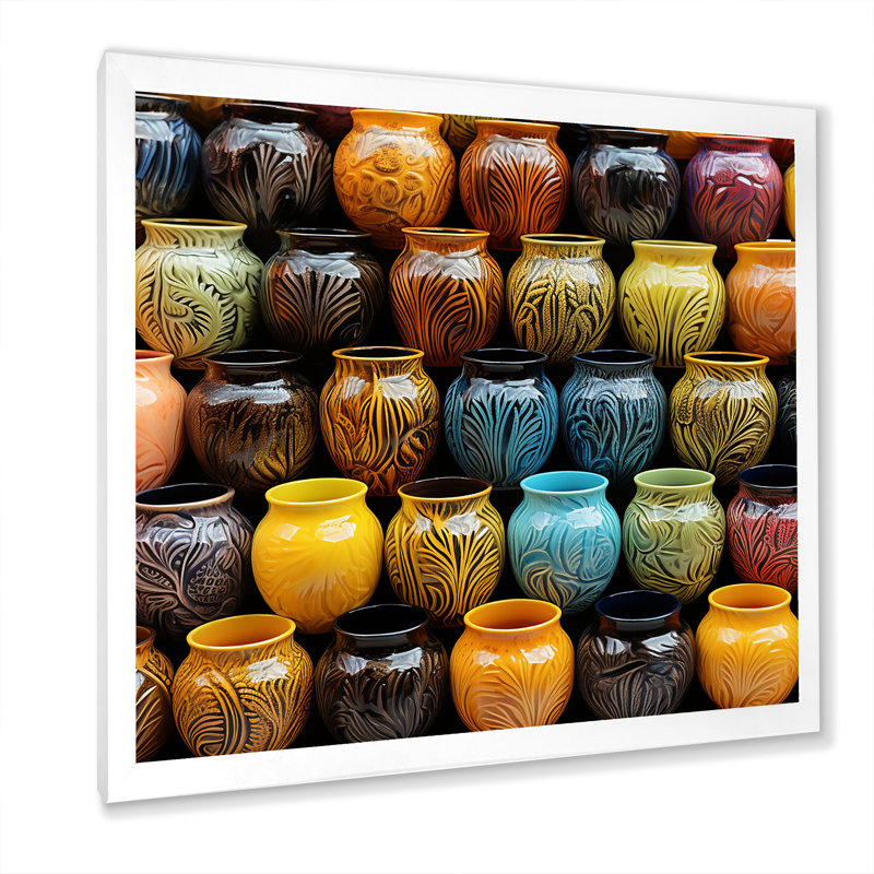 «Yellow Boho Pottery Decor - Abstract Still Lifes», art mural, Cadre simple blanc, H 16 po x l 16 po x P 1 po