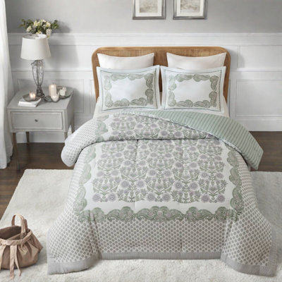De literie double / grand, coton-polyester floral, chambre à coucher rétro