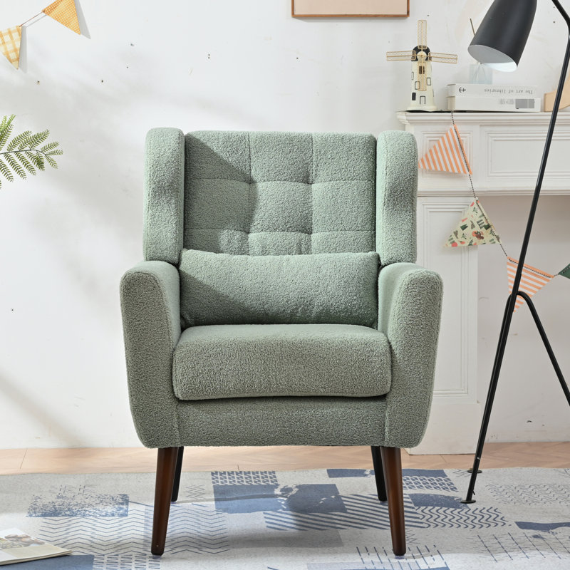 Mid Century Accent Chair For Living Room - Ergonomic And Stylish In White Modern Comfy Reading Design Bedroom, Light Green