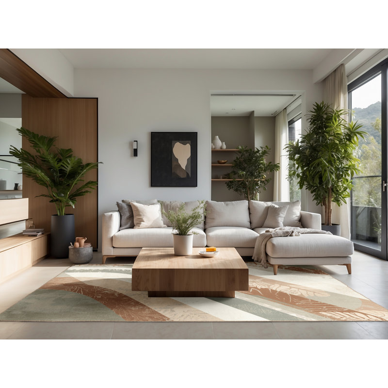 Tapis beige moelleux moelleux et moelleux à arc tropical, Carré 3 pi