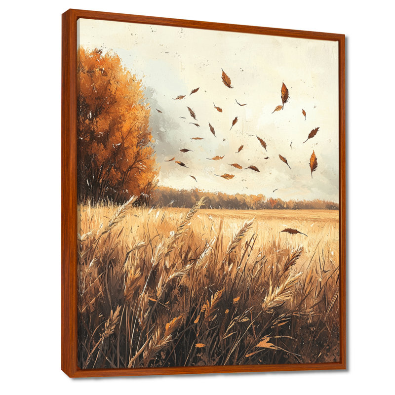 Joelle Windy Meadow Prairie Leaves III - feuilles, art mural pour le salon, H 44 po x l 34 po, Brun