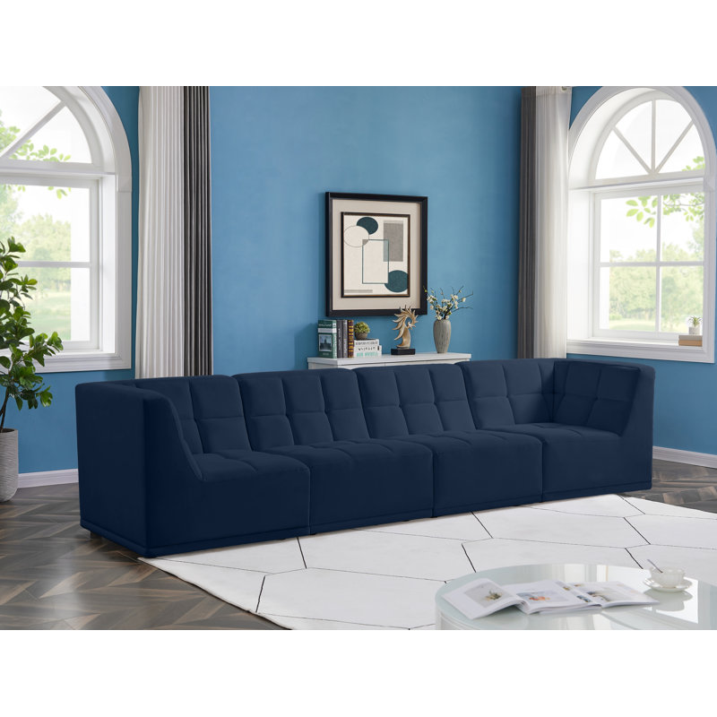 Canapé modulaire en velours 128 po Henar, Velours bleu marine