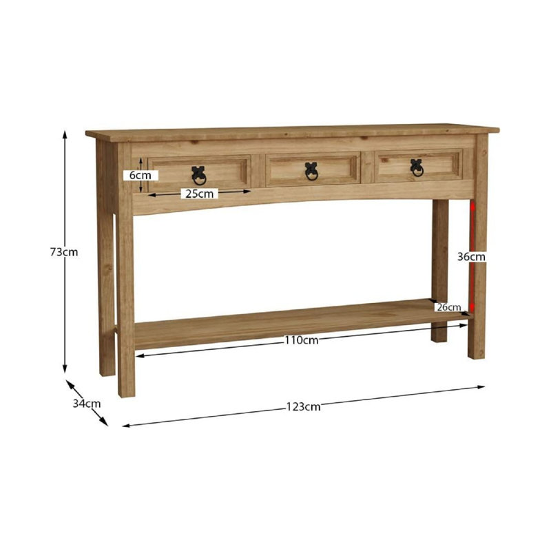 123 cm W Solid Wood Top Console Table