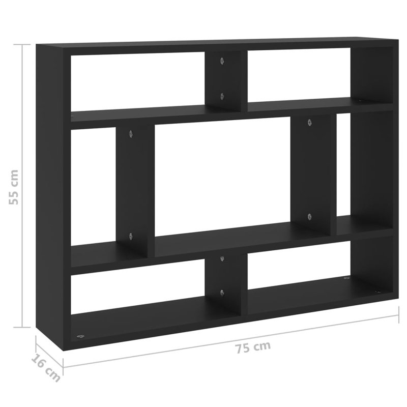 vidaXL Wall Shelf Hanging Floating Storage Rack Living Room Engineered Wood, Black