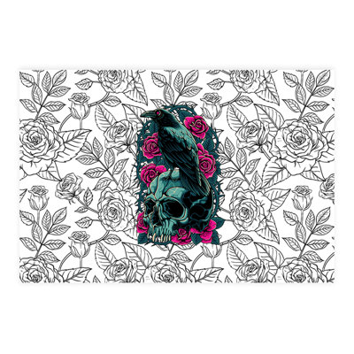 Halloween Placemats, Roses, Skulls & Crows Disposable Cardstock Paper Table Mats For Dining, 8-Pk