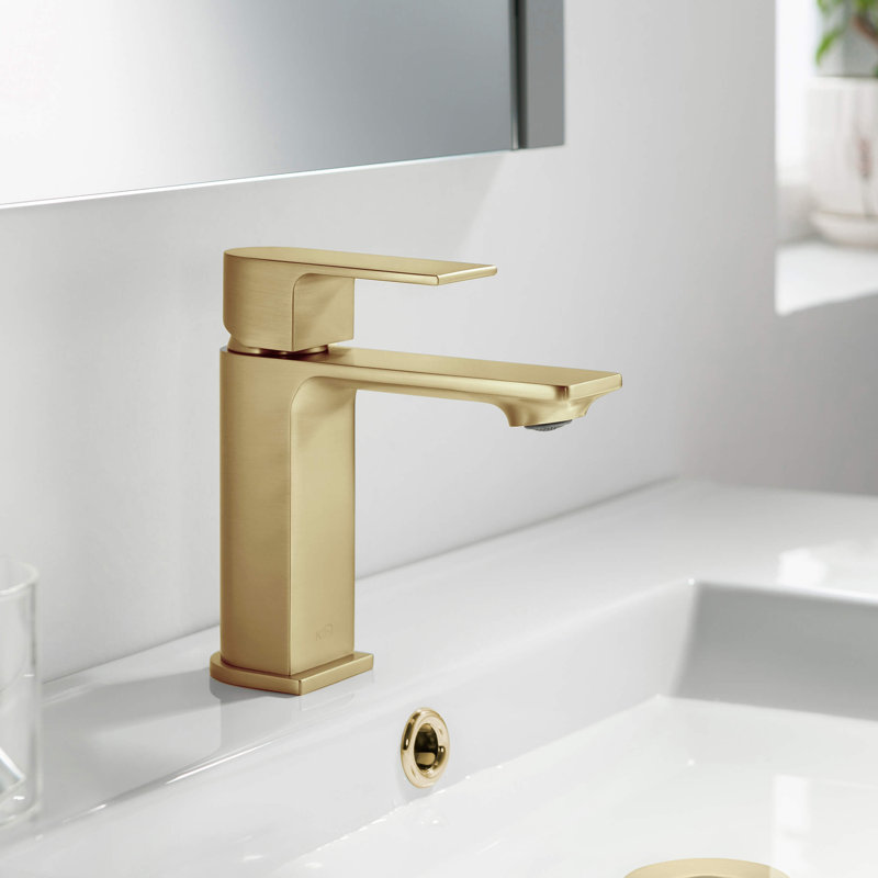 Robinet pour salle de bain à un trou Mirage, Or brossé, Avec drain escamotable