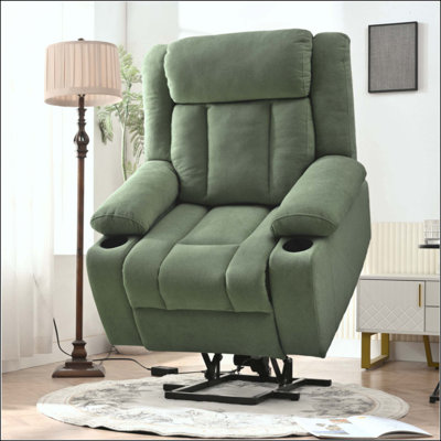 Fauteuil inclinable électrique Power Lift pour personnes âgées, fauteuil électrique en tissu avec repose-pieds allongé, canapé simple télécommandé avec porte-gobelets et poches latérales pour le cinéma maison