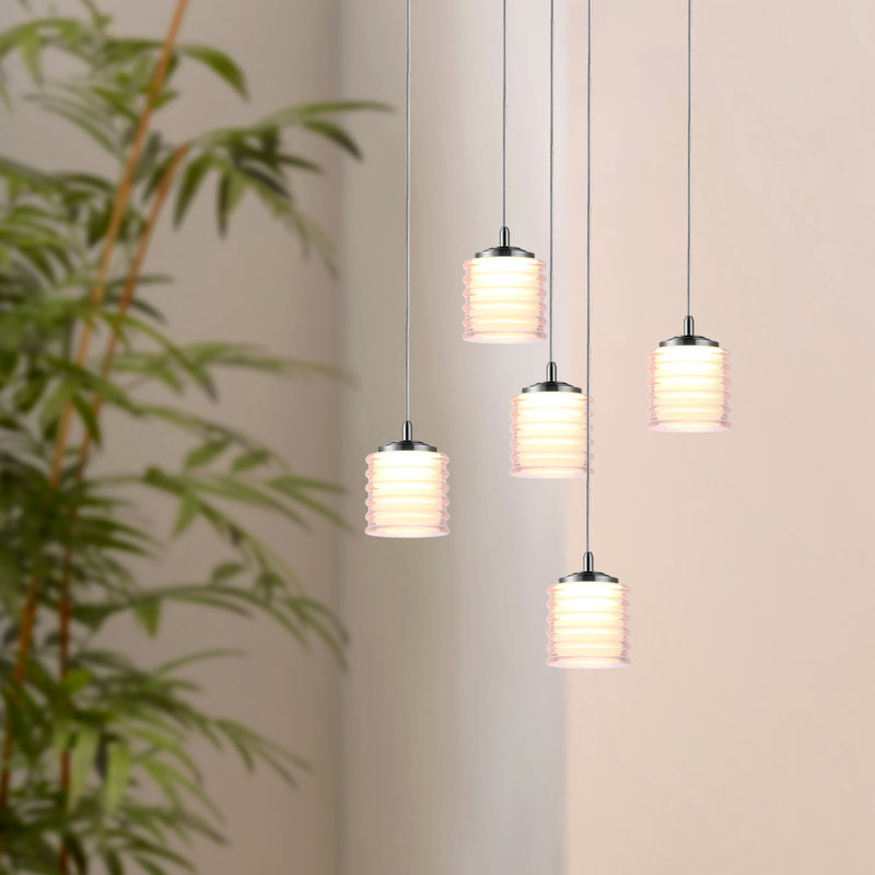 Luminaire suspendu tambour en grappe 5 lumières Boley, Nickel