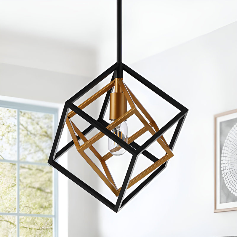 Luminaire suspendu industriel 1 lumière à double finition, Noir mat / bronze