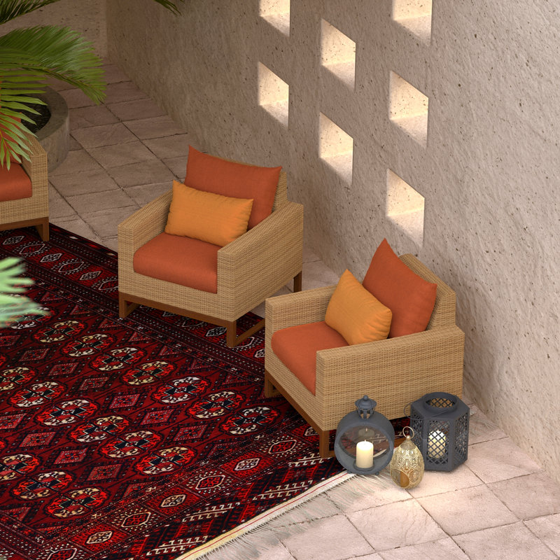 Chaise de patio avec coussins Sunbrella Tullio, Tissage uni Sunbrella® palette Cayenne
