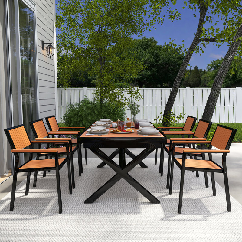 Ensemble de salle à manger de patio extensible pour 6 personnes, Noir