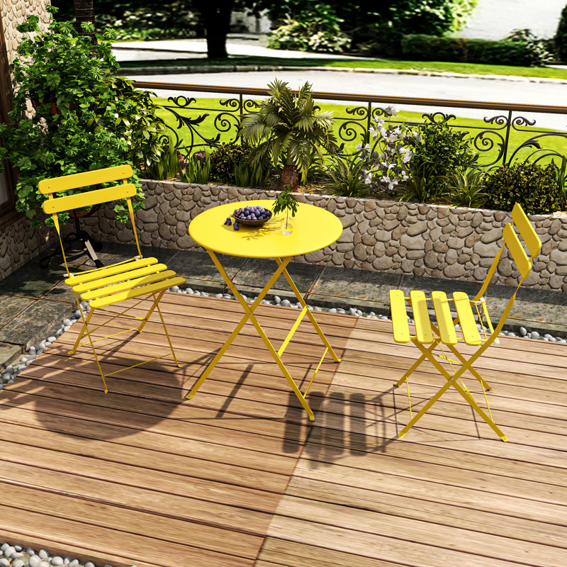 Ensemble de table bistro et chaises bistro, ensemble de 2 bistro de patio pliant extérieur / intérieur, jaune