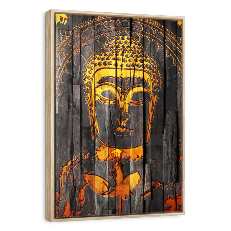 Rustic Buddha, Floating Frame Natural Wood, 27" x 40"