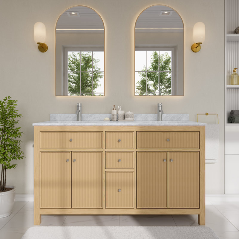 Pendry 60" Freestanding Double Bathroom Vanity with Marble Top, Brushed Nickel