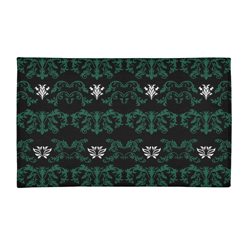 Tapis noir / vert Damask, Rectangle 5 pi x 7 pi