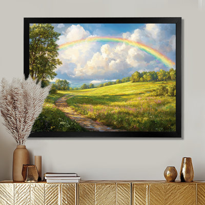Arc-en-ciel au-dessus des champs pastoraux - art mural arc-en-ciel pour le salon