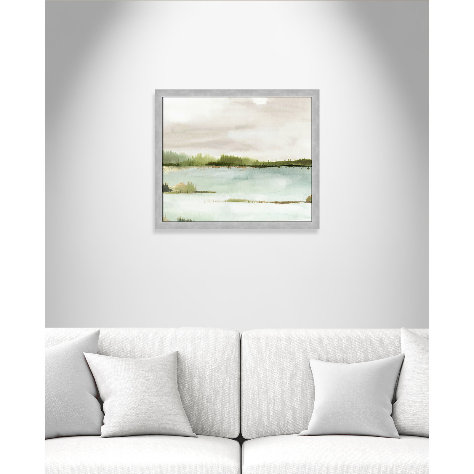 Adamsville "Silent Lake" Painting, Matte Silver Framed, 22.5" H x 26.5" W x 1.12" D