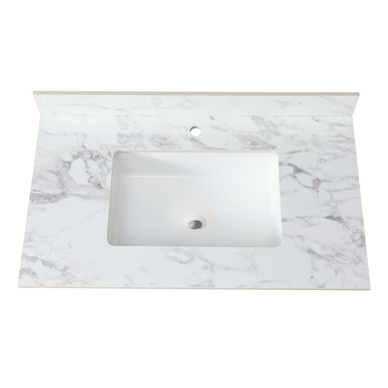 Lavabo de salle de bain 37 po x 22 po - Lavabo rectangulaire en céramique fritté blanc en céramique pour plus de confort compatible avec différents décors
