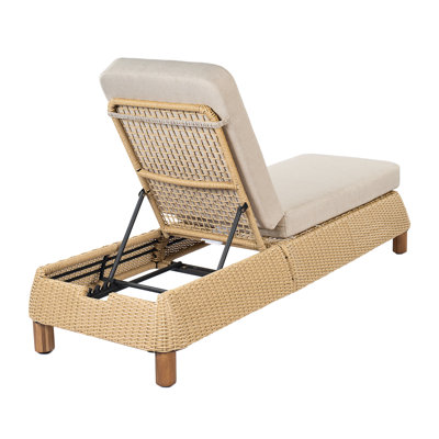Ensemble de 2 chaises longues réglables en osier d'extérieur, chaise longue en rotin naturel avec coussin beige pour la détente au bord de la piscine et du patio