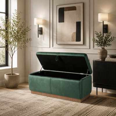 Banc coffre ottoman en velours de 120 cm avec base imitation bois