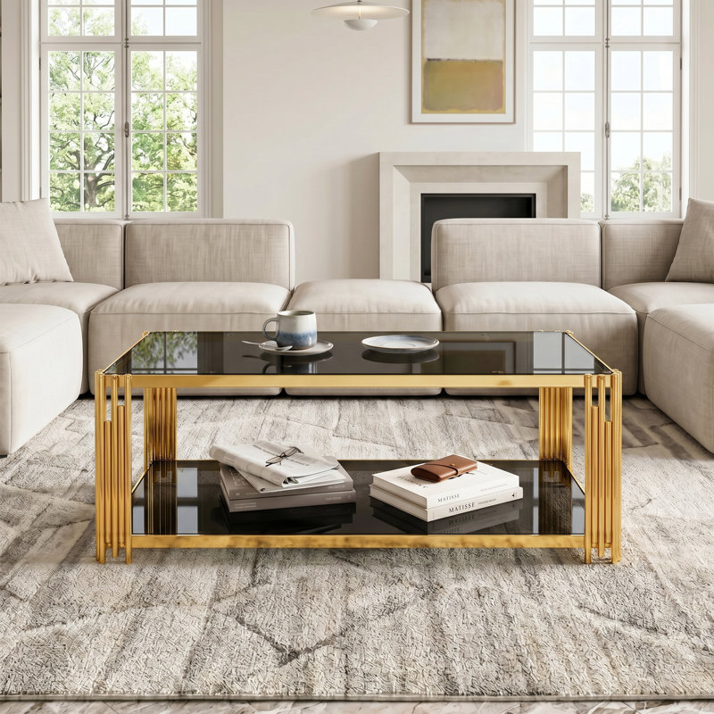 Table basse moderne rectangulaire noire, miroir, Black