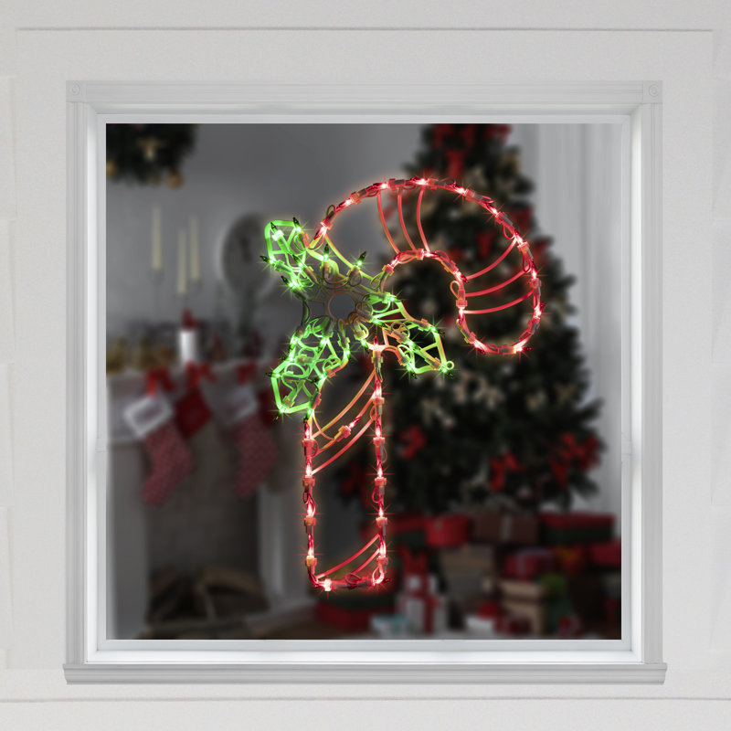 Décoration de Noël pour fenêtre de Noël en forme de canne de bonbon, H 18 po x l 12 po x P 1 po, Vert