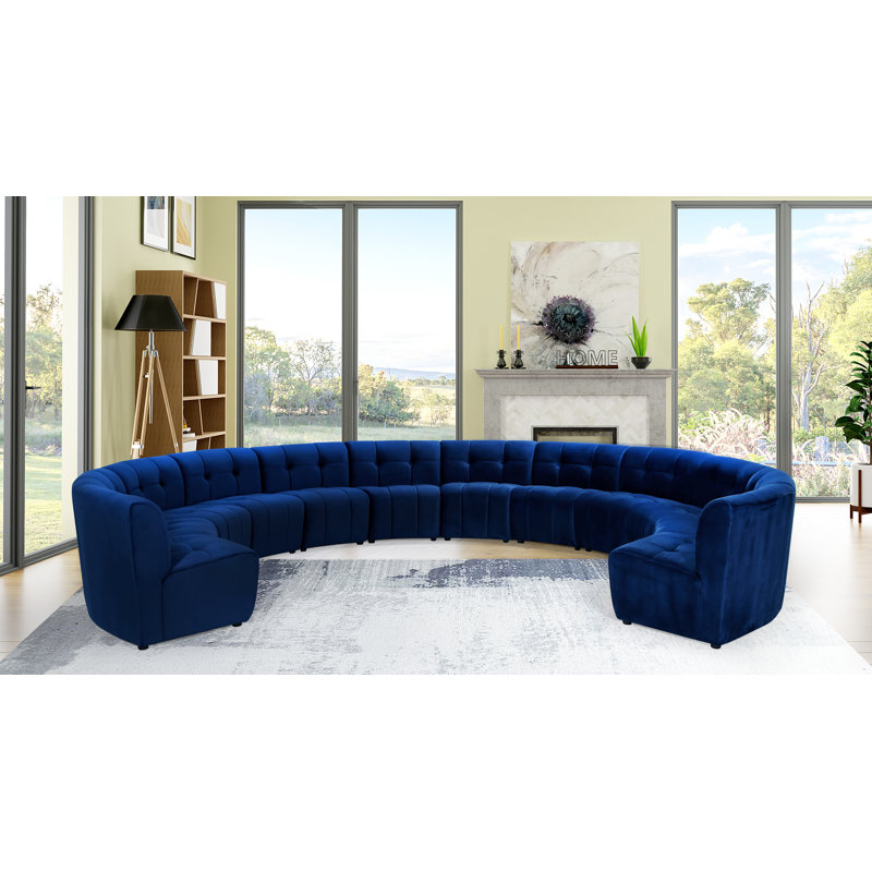 Canapé modulaire de coin symétrique en velours de 173 po de largeur Jedson, Velours marine