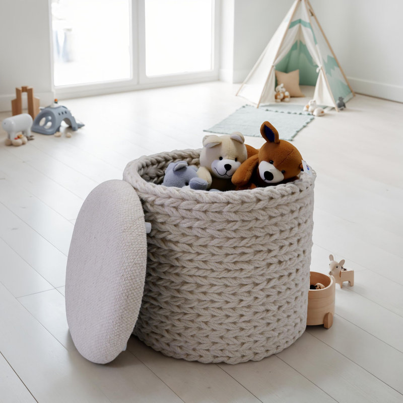 Storage Stool Round 40 x 40 x 45cm Stool Cream Boho