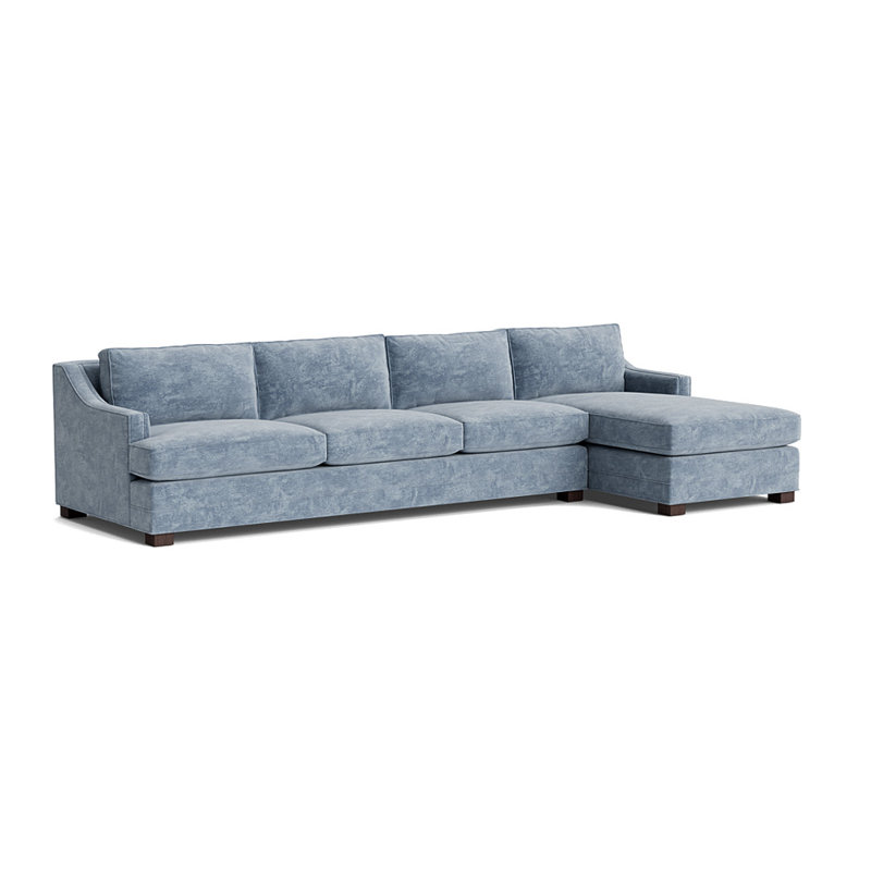 Canapé d'angle Keaton Slope Arm sans clous, méridienne droite, Orienté à droite, Chenille rétro - bleu fumé, Café