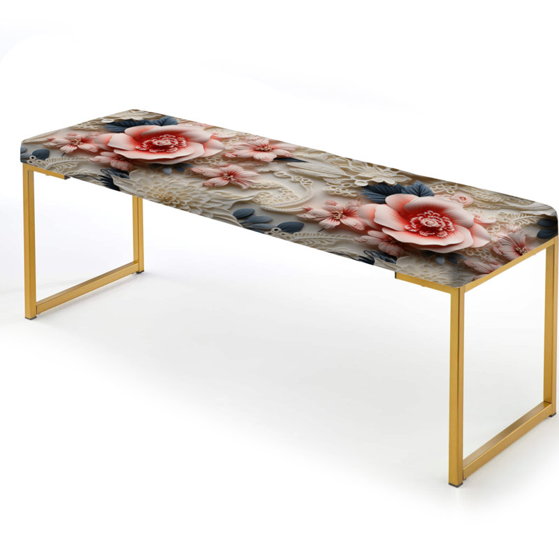 Banc rétro rembourré floral blanc antique