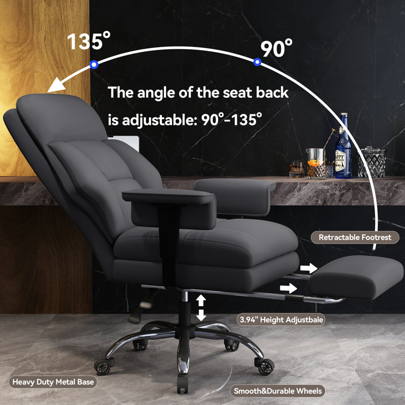Fauteuil de direction en cuir à haut dossier avec support lombaire et roulettes XUEGW, gris, Gris