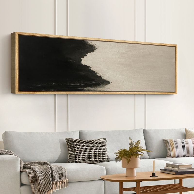 Large Framed Canvas Print Wall Art - Neutral Abstract Print for Minimalist Modern Wall Decor, 20" H x 60" W, Natural