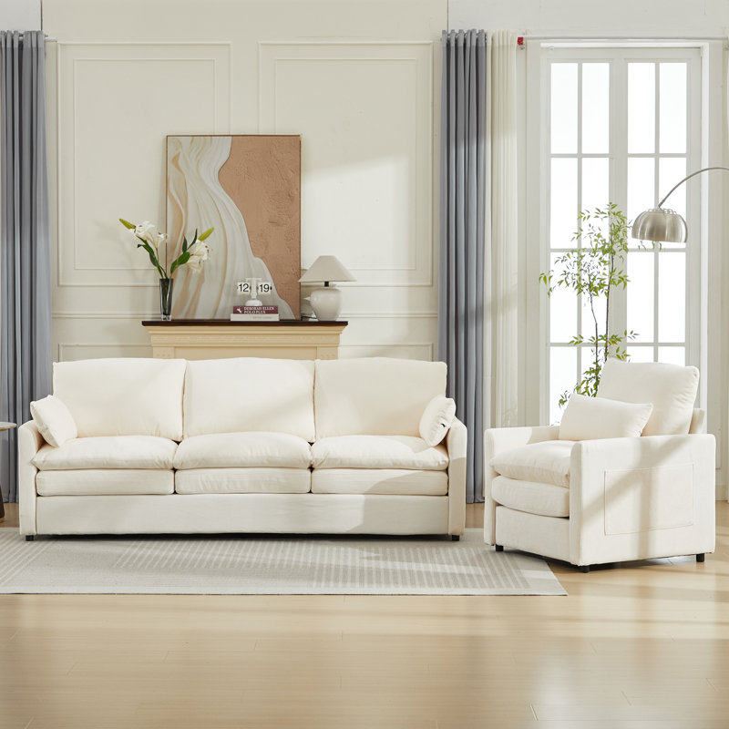 Ensemble de salon en chenille 2 pièces, Beige