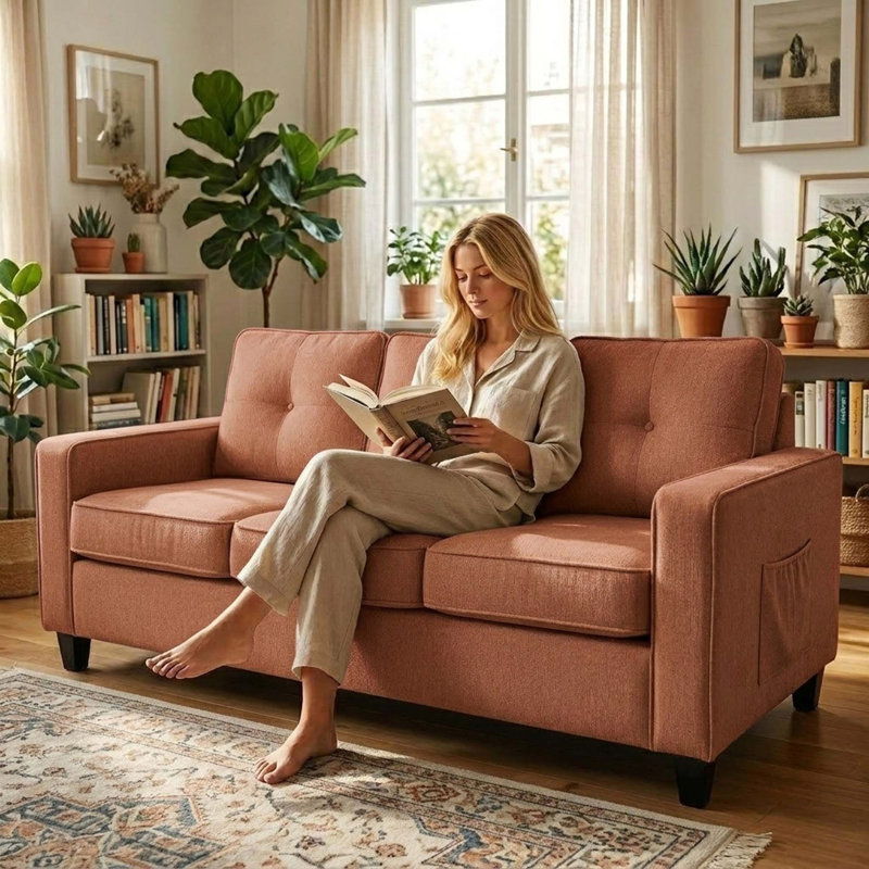 Ultra-Soft Chenille Sofa with Removable Cushions and Square Armrests