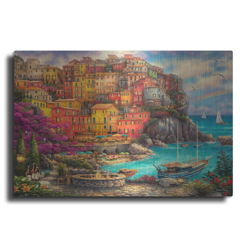 «A Beautiful Day At Cinque Terre» par Chuck Pinson, H 16 po x l 24 po